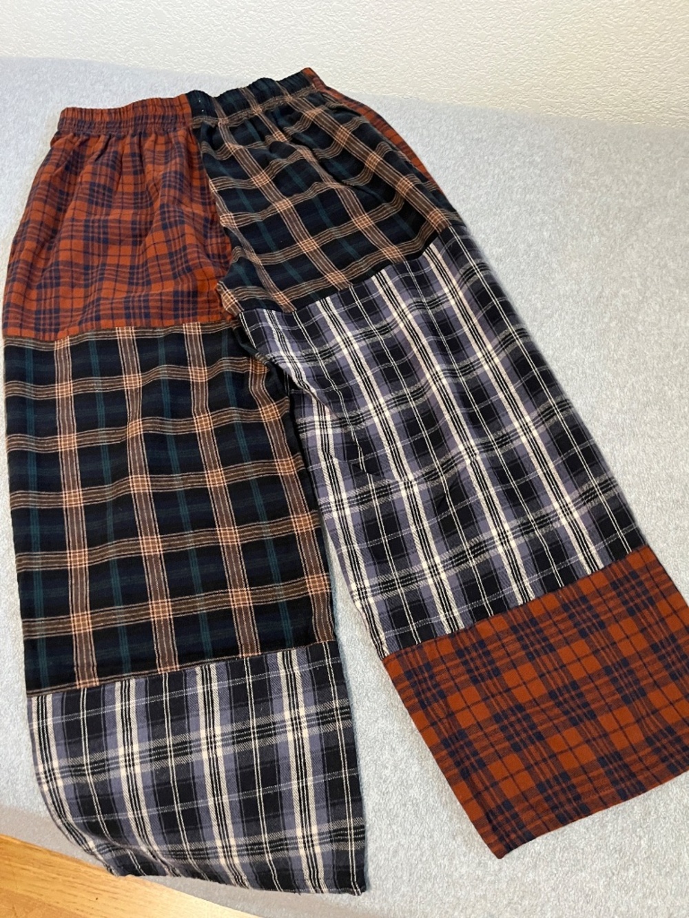 Boho Natural Life Patch Flannel Pants Womens Large Indie Wide Leg Lounge Grunge - Picture 6 of 8